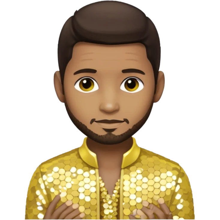 Usher with dark brown hair, pale yellow sequin outfit emoji