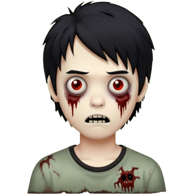 Boy, zombie, black hair, medium long, emo, shaggy, dark, spooky, creepy expression  emoji