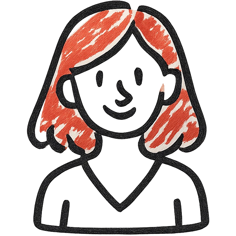woman with red hair, hand-drawn black outline style emoji