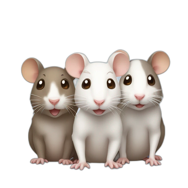Three cute rats, one white, the other two brown emoji
