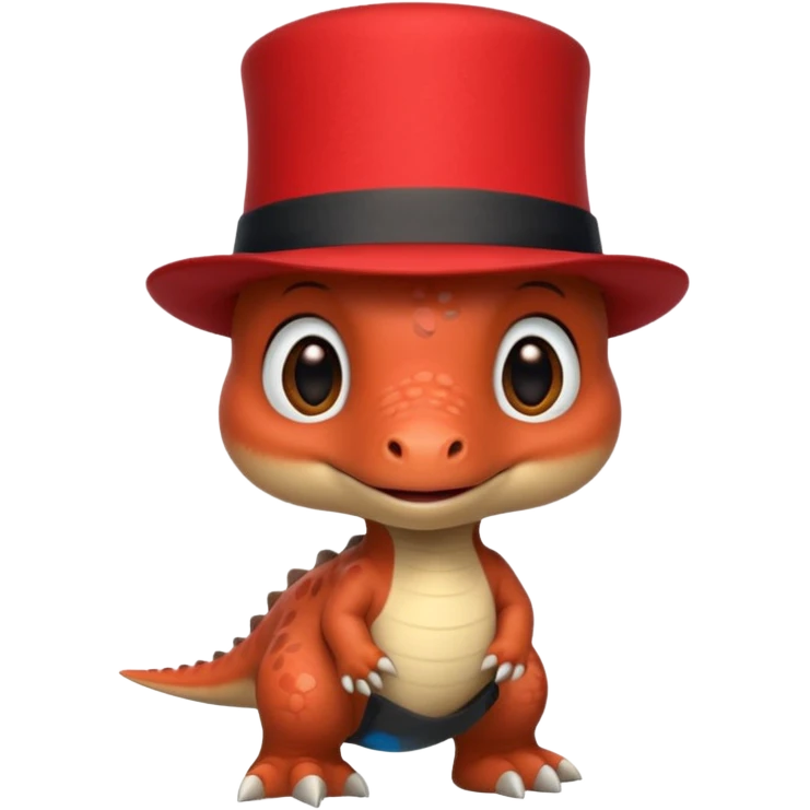 A very cute and adorable anthropomorphic baby dinosaur with a red top hat emoji