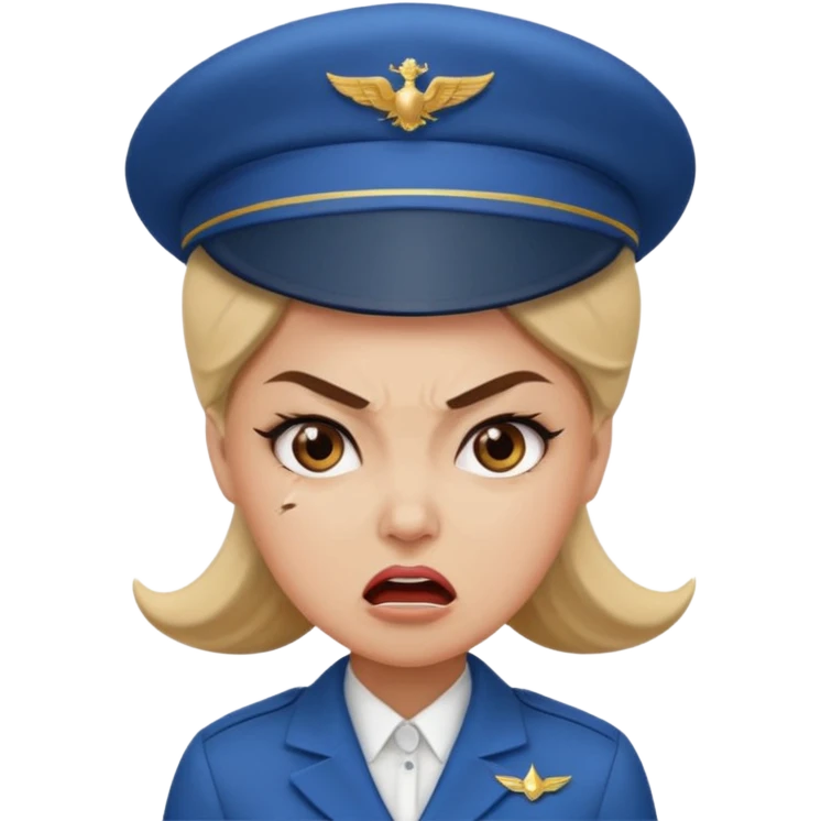 сгенерируй фото женщину с шапкой стюардессы и злая emoji