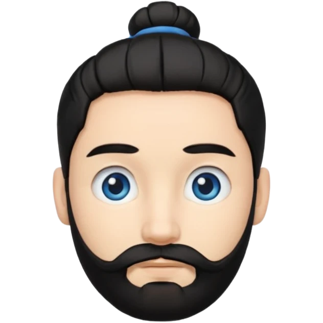 Man with a beard, blue eyes, and black hair tied in a bun emoji