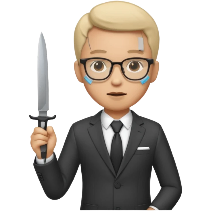 man with glasses wearing a suit and holding a knife emoji