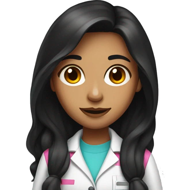 Young beautiful female scientist with long black hair and medium skin tone with pink accents emoji