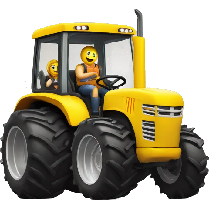 group of 3 people driving giant tractor yellow emoji