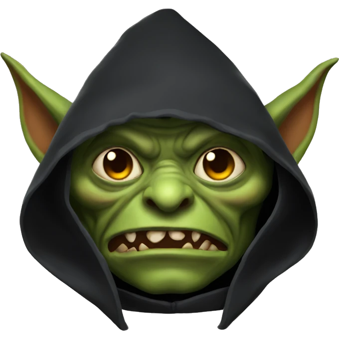 Goblin head, wearing a dark cape, hood emoji
