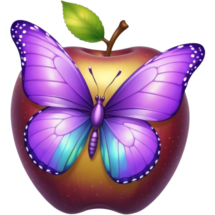 Purple butterfly on golden apple emoji