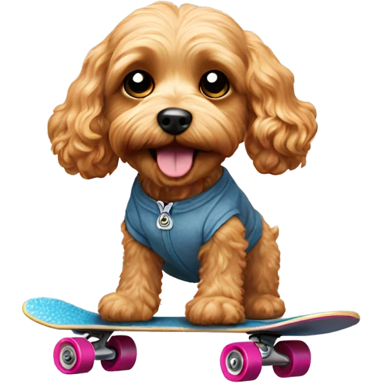 Cavapoo dog riding a skateboard emoji