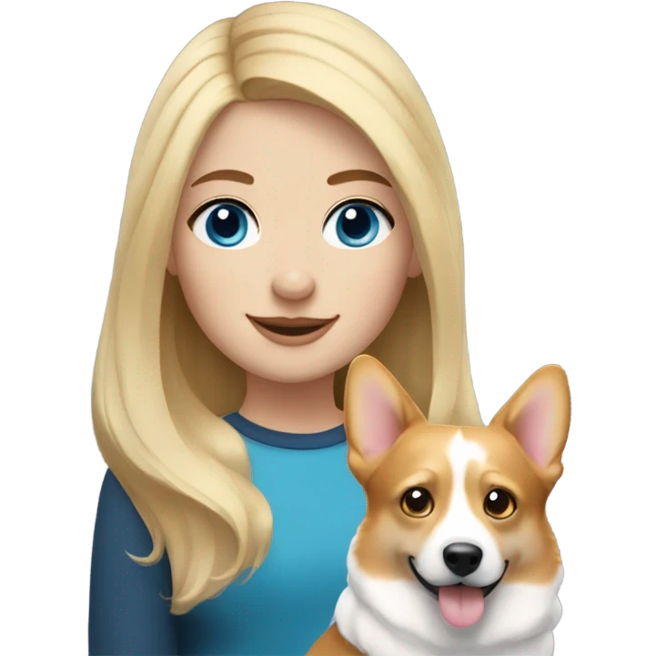 Blonde hair and blue eyed girl with a corgi emoji