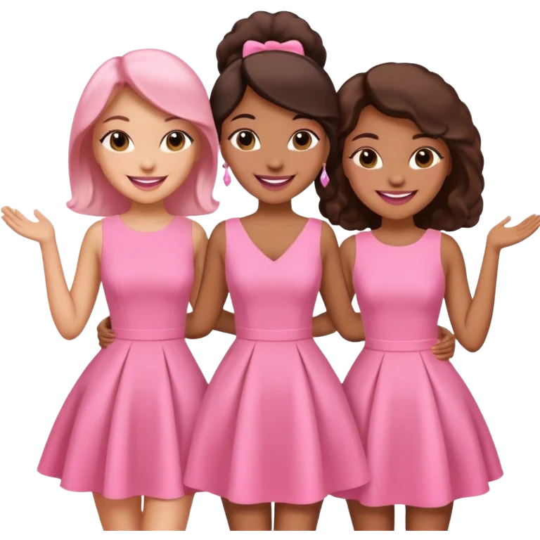 3 besties with professional glammed up looks wearing pink, medium skin tone smiling big emoji