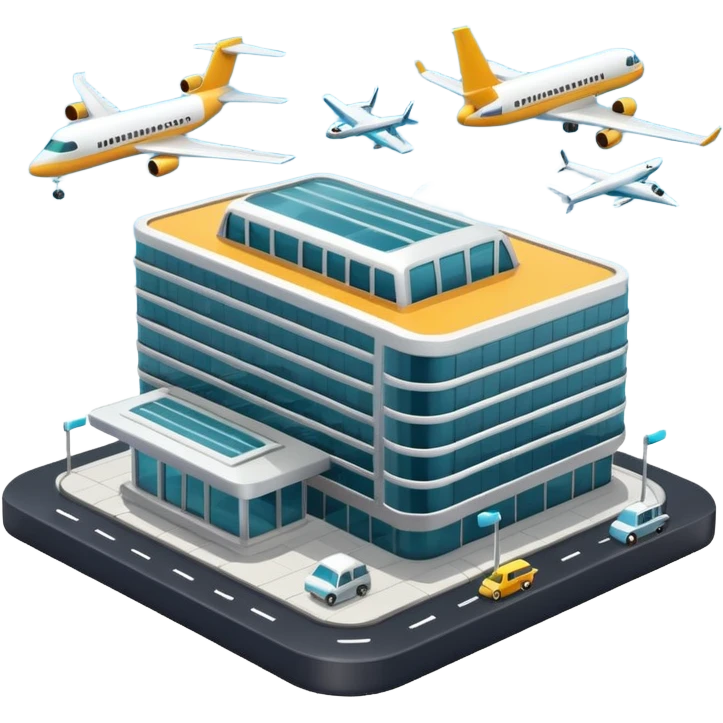 3d terminal building, planes emoji