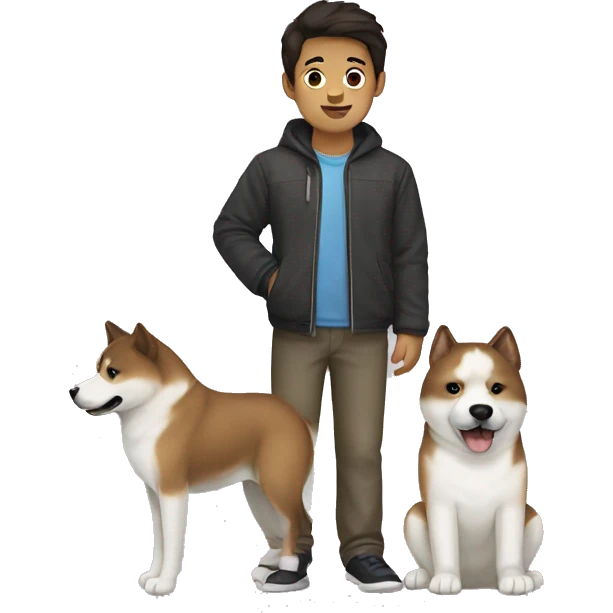 Boy with dark brown hair with an Akita dog  emoji