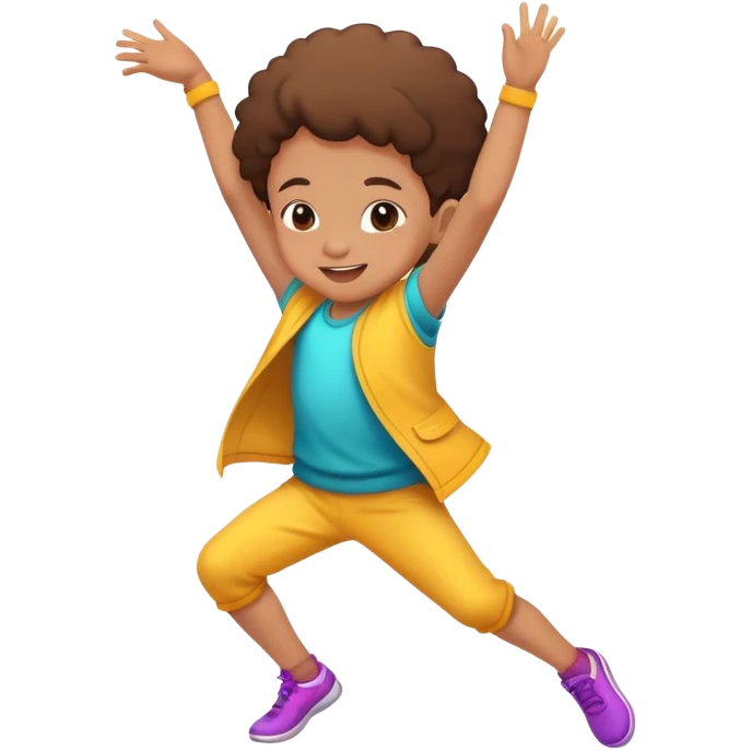 child dancing joyfully, colorful and energetic emoji