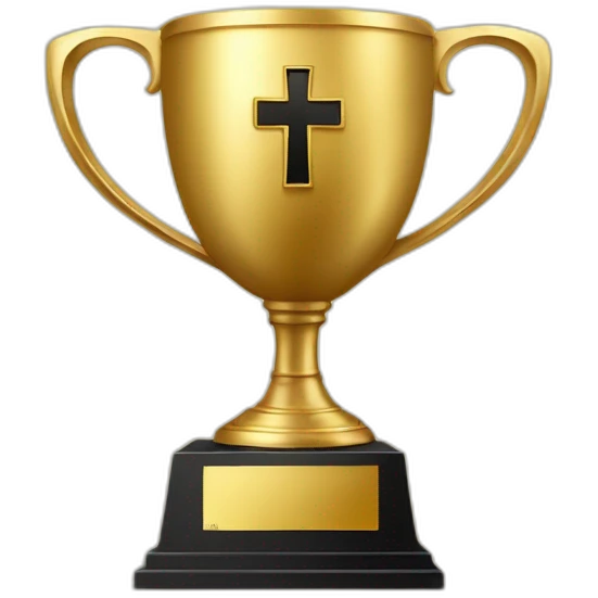 royal big empty Christian trophy for the winner with a cross on royal background emoji