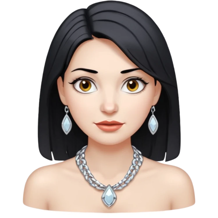 Female with very big Silver Necklace, grey skin,Black hair, more bright silver,highlight necklace, different expressions. emoji