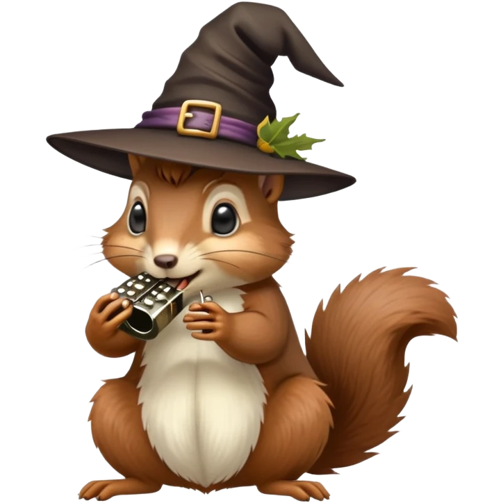 squirrel wearing a witch hat and playing the harmonica emoji
