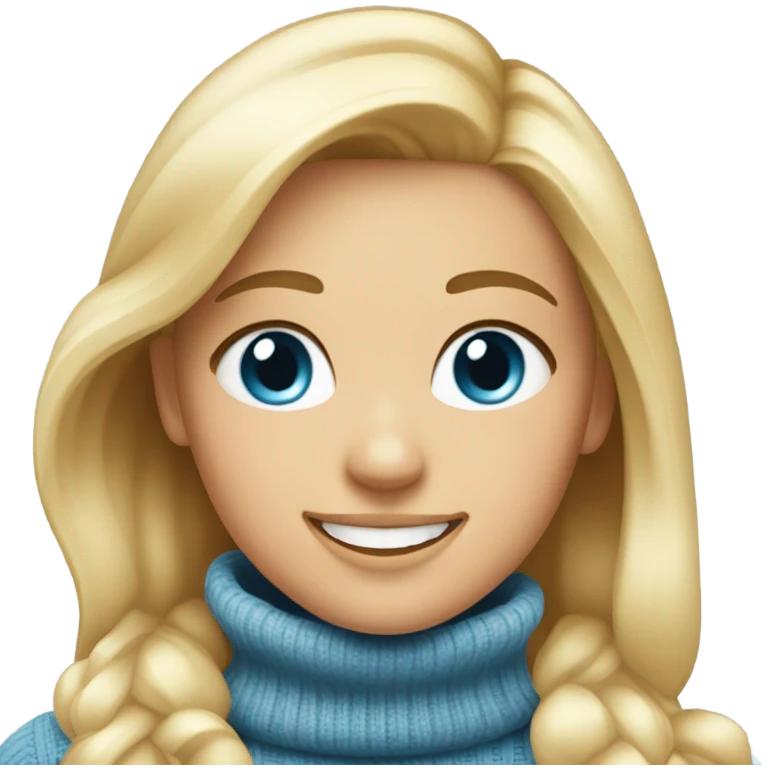 Blond Blue eyes happy girl in turtleneck sweater emoji
