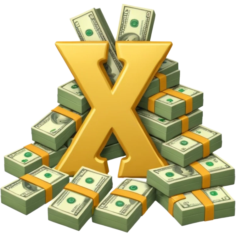 start with a 3d number 10, and 3d letter x, "10x", then to its right, a cash pile, make bills rectangular, looking like a multiplier of the wad of cash emoji
