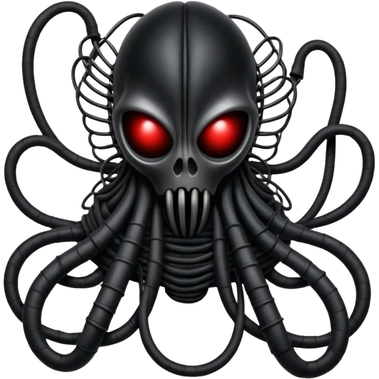 organic black wires merging into a monstrous creature, draped in black rags and bondage, Giger-esque emoji