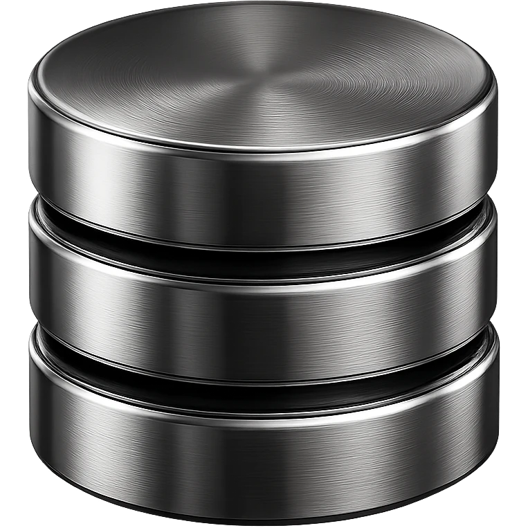 chrome-style database stack symbolizing high performance and scalable data solutions, futuristic, clean emoji