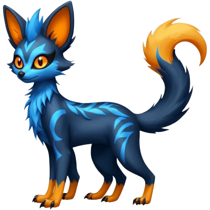 Lykoi-Fennekin-Electrike-Luxray-fusion-hybrid-animal-Fakémon-creature, full body, thin long sleek scaly tail, intricate markings emoji