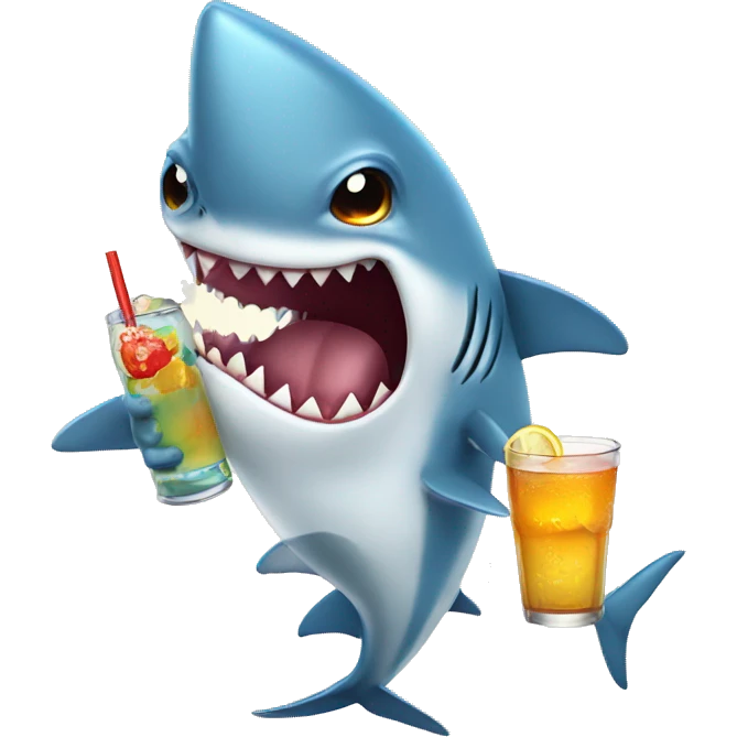 Cartoon shark with a drink in hand emoji