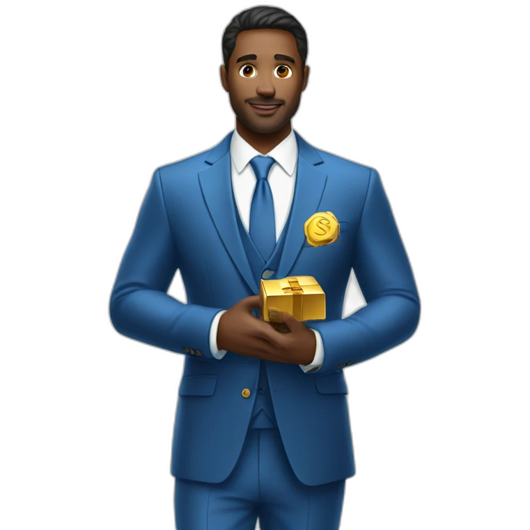 Posh-man-with-blue-suit-offering-goldbar emoji