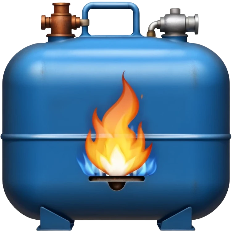 generate a realistic rust-free metal natural gas tank with blue fire on it emoji