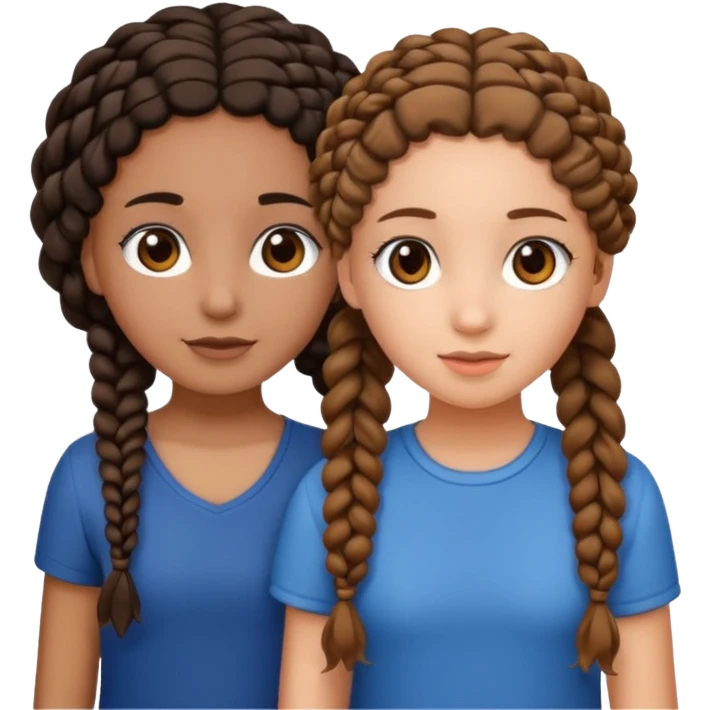 2 girl best friends. One is black with braids and brown eyes. One is white with curly brown hair with brown eyes. emoji