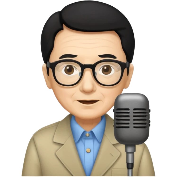 Un locutor de radio,edad avanzada,  pelo negro, con gafas, emoji