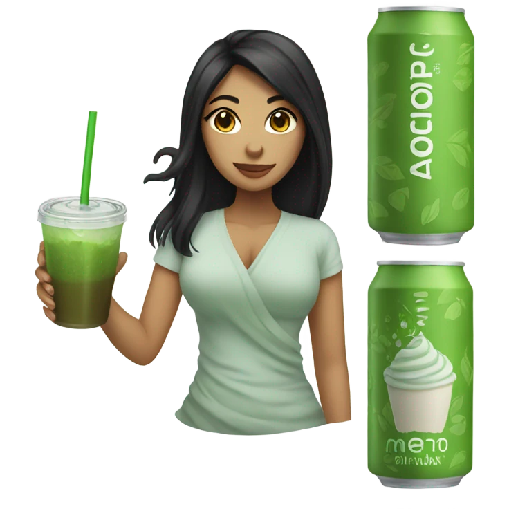 female with long black hair and an iced matcha emoji