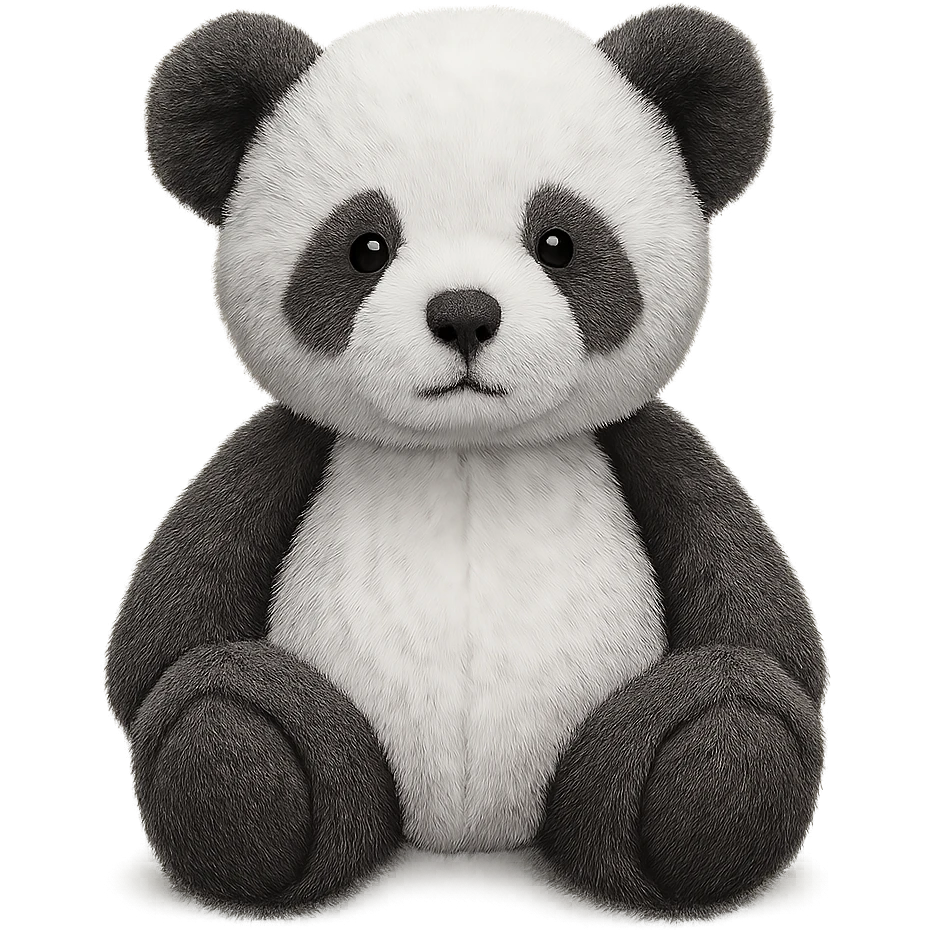 Change the teddy bear's fur to black and white, keep it soft and plush, no shadows, flat lighting, no background. The style should maintain the look of the original teddy bear image. emoji
