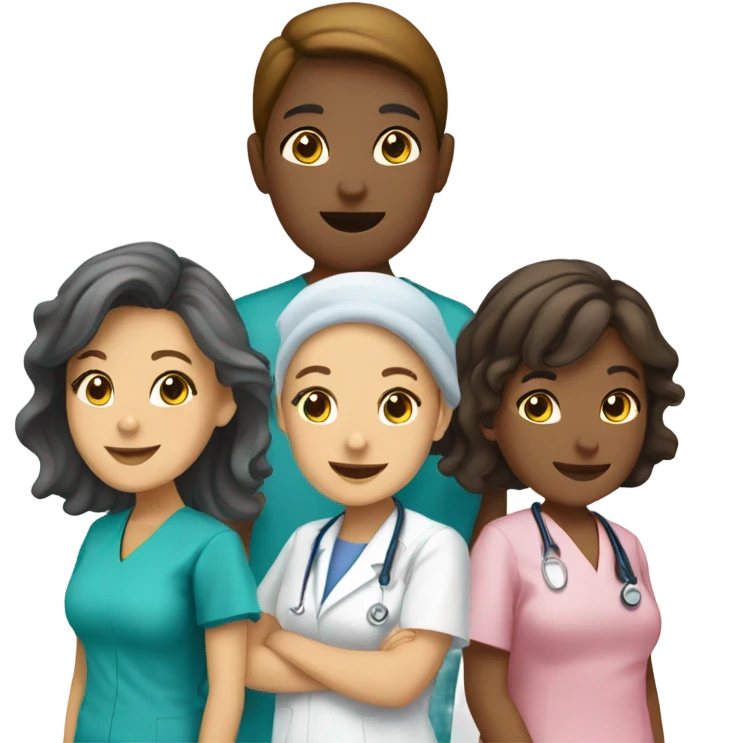 A group of five nurses all ages emoji