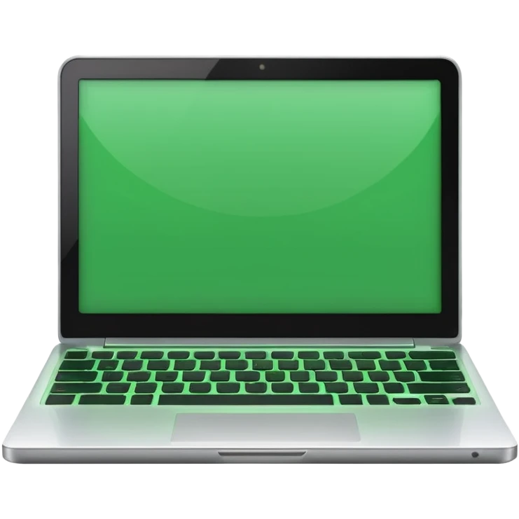 A emoji-style illustration of a laptop front facing with its screen showing green screen. emoji