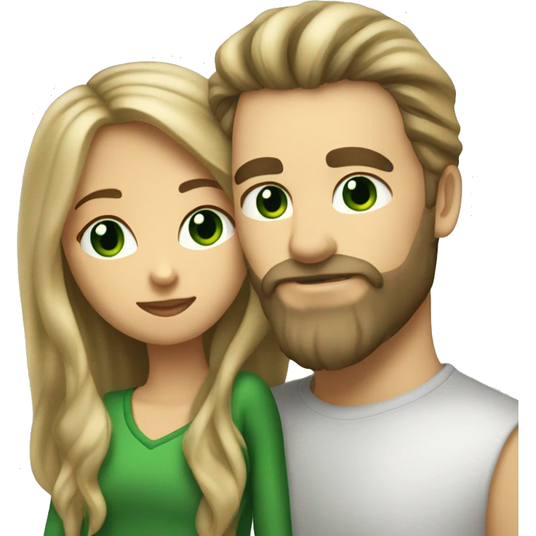 kiss-kiss dirty blonde haired man with beard and girl green eyes and very long dark blond hair emoji