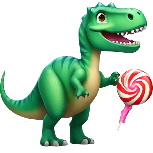 A dinosaur holding lolipop  emoji