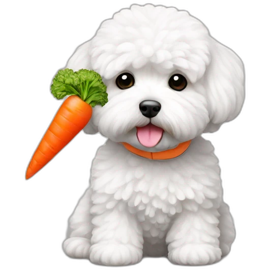 a white maltipoo with a carrot emoji