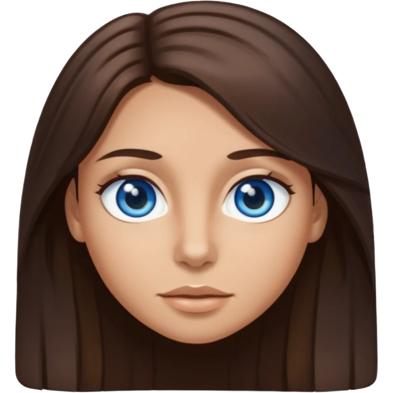 long dark brown hair with highlights in the front, big blue eyes clear taned skin emoji