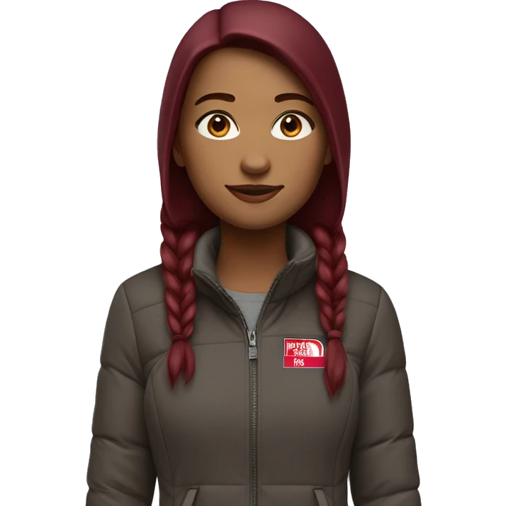 beautiful burgundy straight haired Girl wearing northface full body emoji