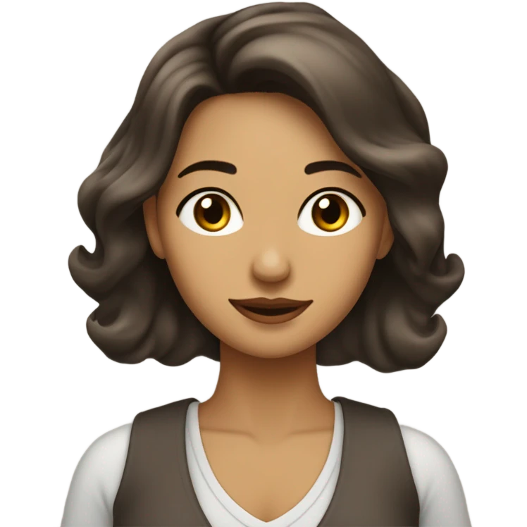 Chica peli negra, cabello por los hombros, ondulado, morena, ojos cafés emoji