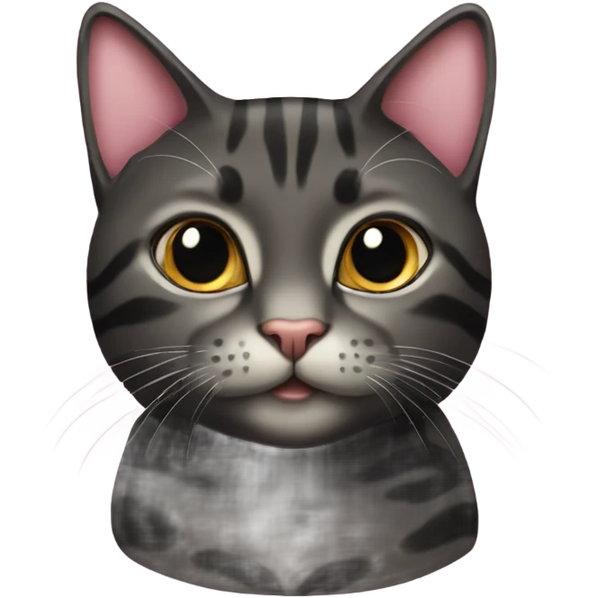 a black tabby cat with a light pink collar emoji