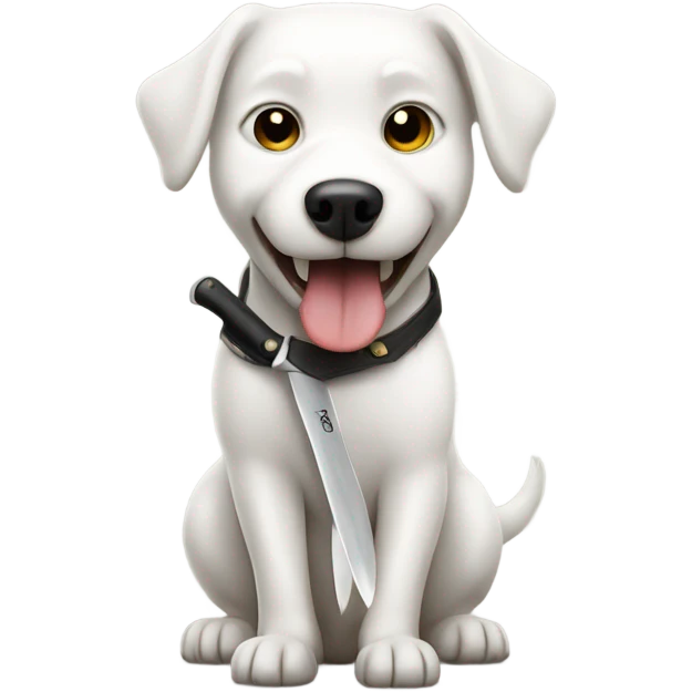 White dog holding a knife emoji