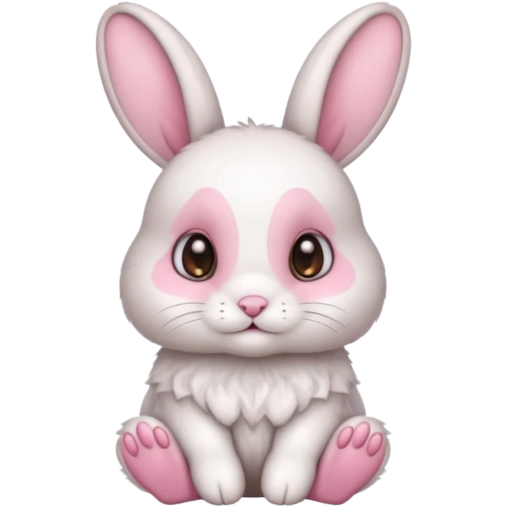 a cozy sitting cute white and brown bunny with big cute eyes  emoji