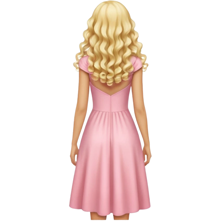 back view of person with long blonde curls wearing a pastel pink dress, iOS Apple emoji style emoji