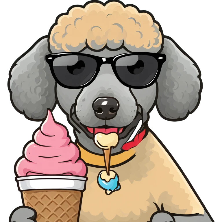 Poodle wearing sunglasses while eating ice cream  emoji