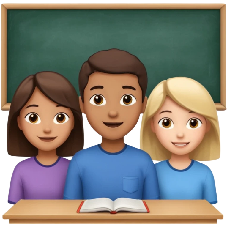 a group of students of both genders (boy and girl) talking to each other quietly in a classroom (let them face each other) emoji