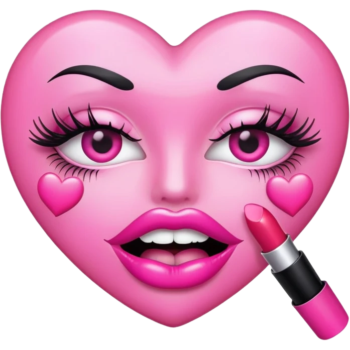 pink hearts with eyelashes and lipstick mouth emoji