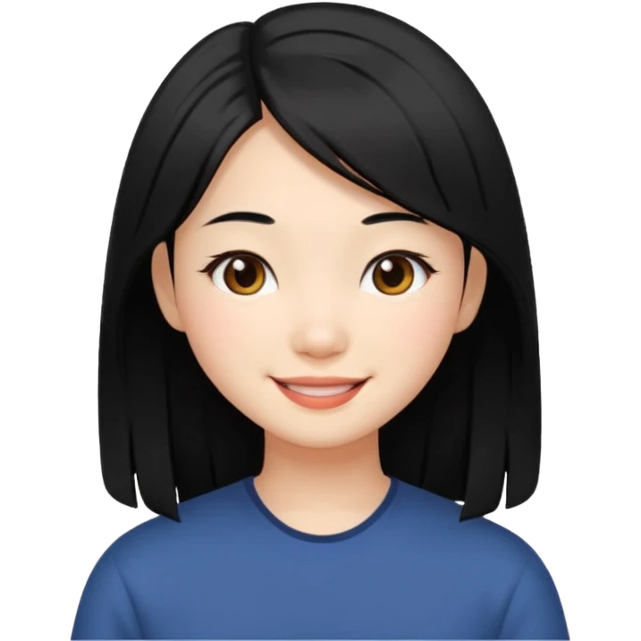 Chinese girl with black layered hair, friendly expression emoji