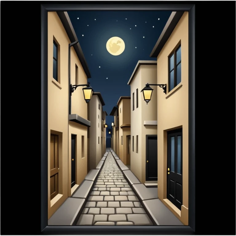 narrow alleyway with simple building design at nighttime emoji